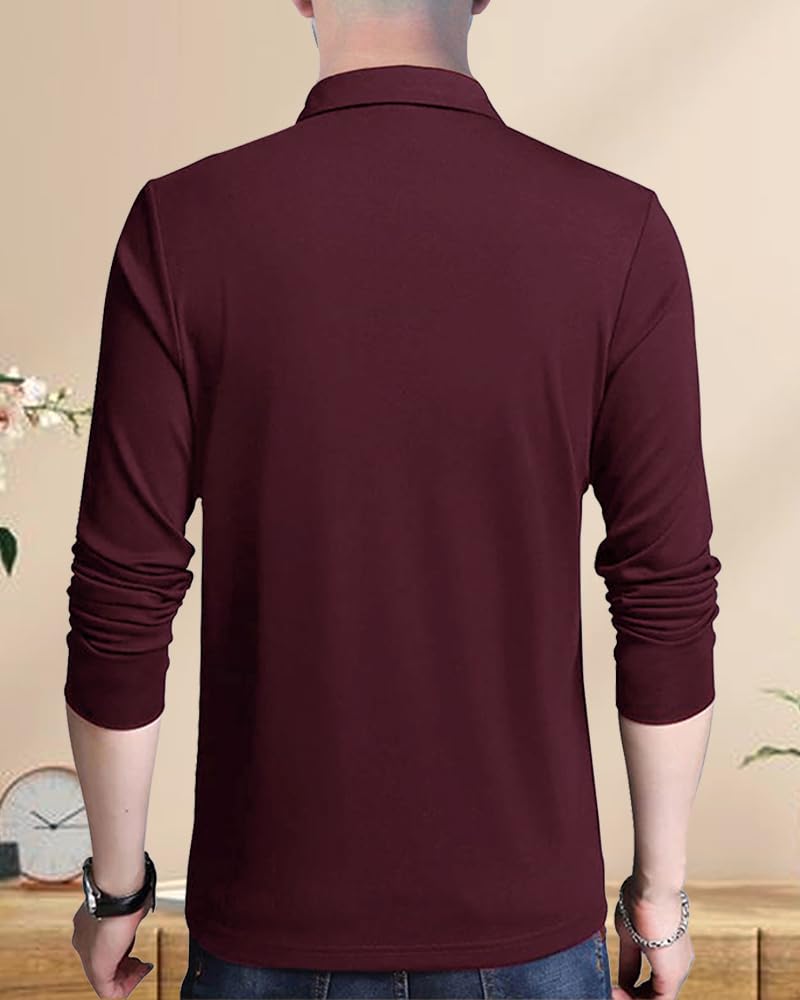 Noble Monk MenS Polo Neck Full Sleeves Solid T-Shirt