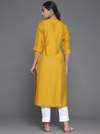 Libas WomenS Silk Woven Design Straight Kurta (26880_Mustard