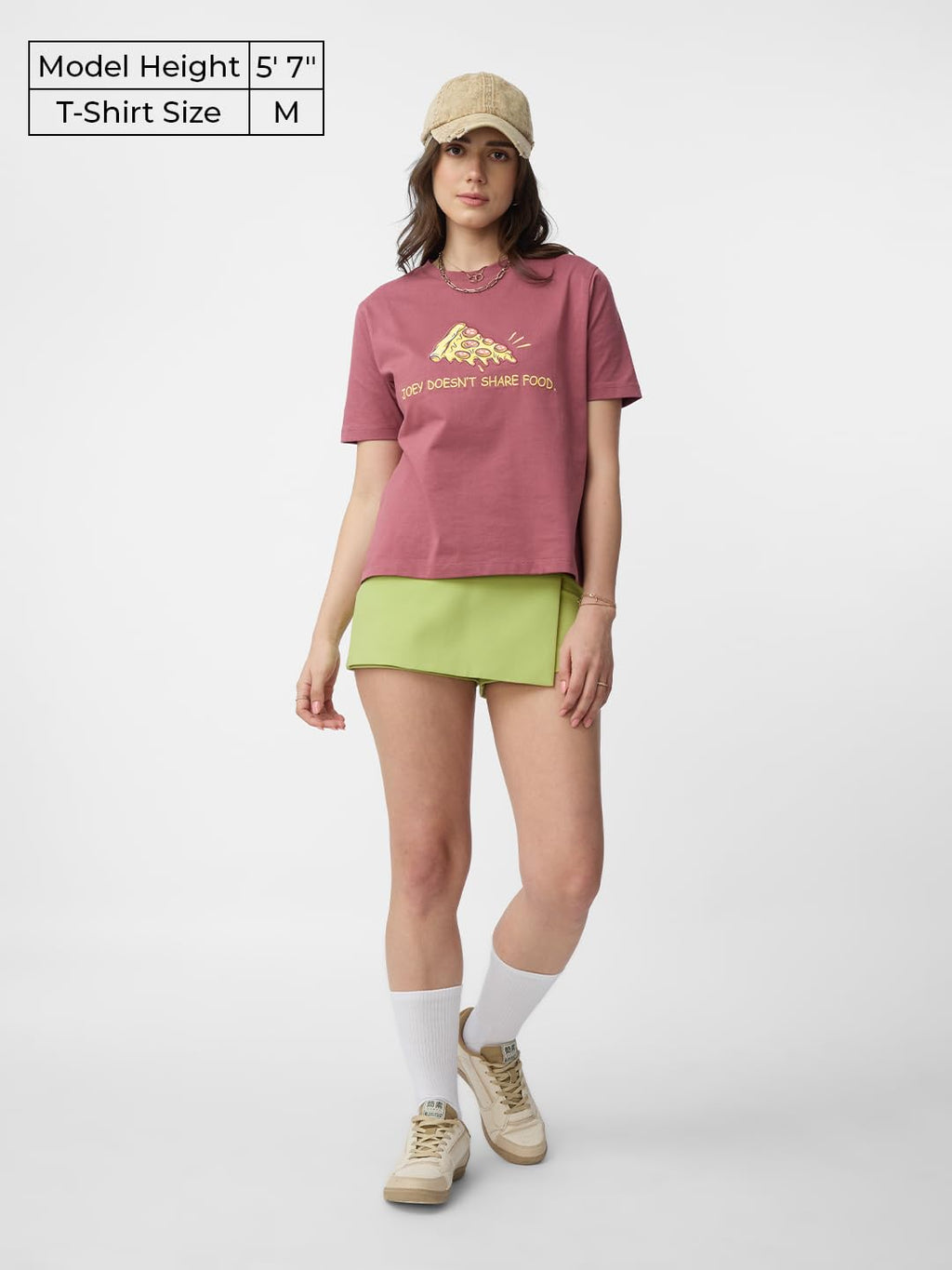 The Souled Store Friends: Joeys Pizza Women and Girls Short Sleeves Round Neck Pink Embroidered Cotton Relaxed Fit T-Shirts