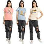 Preneum Womens Cotton Regular Fit Latest Graphic Stylish Printed Short Sleeves Casual T-Shirt || Trending & Style (Pack 3), Pin
