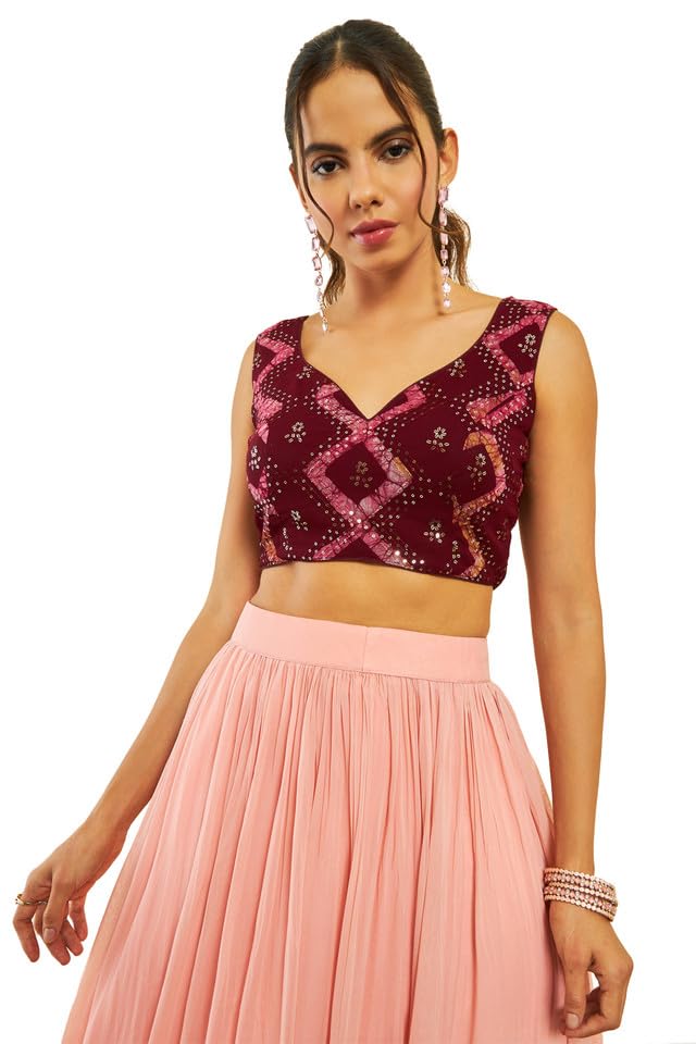 Soch Women Georgette Sequin Embellished Back-Open Sleeveless Blouse