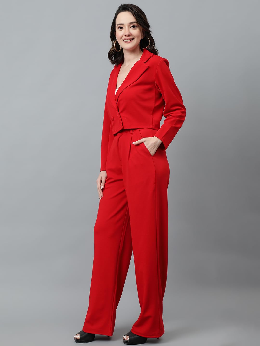 Kotty WomenS Dress Pant With Blazer Co-Ords Set Tomato Red