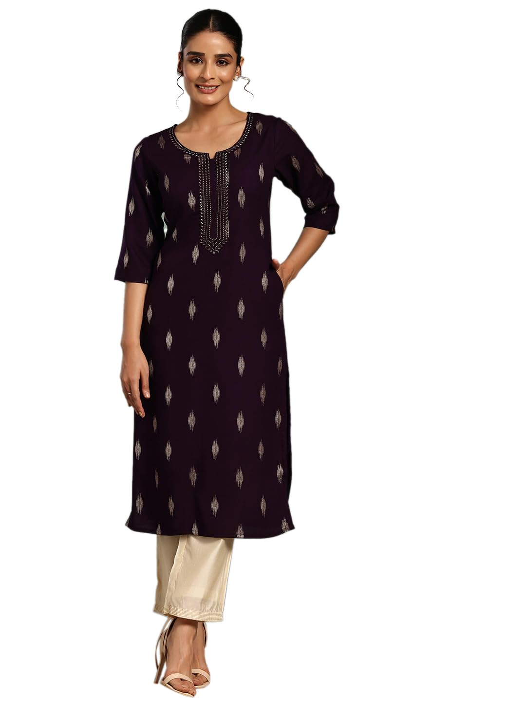Libas WomenS Viscose Rayon Self Design Straight Kurta (29650C Purple
