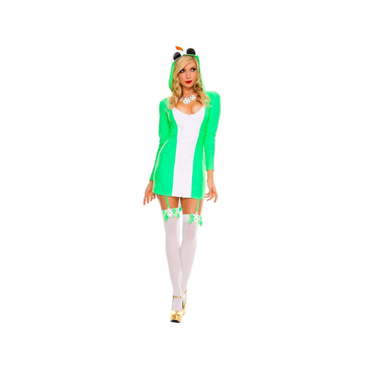 Music Legs 70454-SM Yoshee for Long Sleeve Hooded Dino Dress with Garter Clips & Dino Tail - Small & Medium