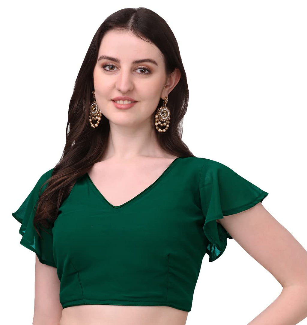 Pujia Mills Womens Georgette Bell Sleeve Readymade Saree Blouse (3003_Mehndi_38)