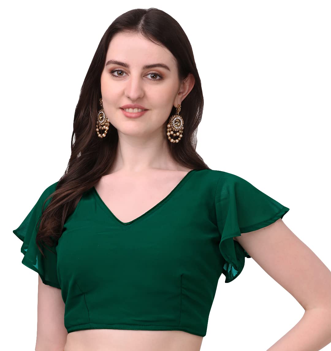 Pujia Mills Womens Georgette Bell Sleeve Readymade Saree Blouse (3003_Mehndi_38)