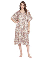 Clovia Womens Satin Printed Short Kaftan (NS5865R24_Beige_XL)