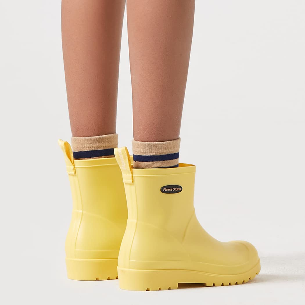planone Short rain Boots for Women Waterproof size 7 Cream Yellow Garden Shoes Anti-Slipping Rainboots for Ladies Comfortable In