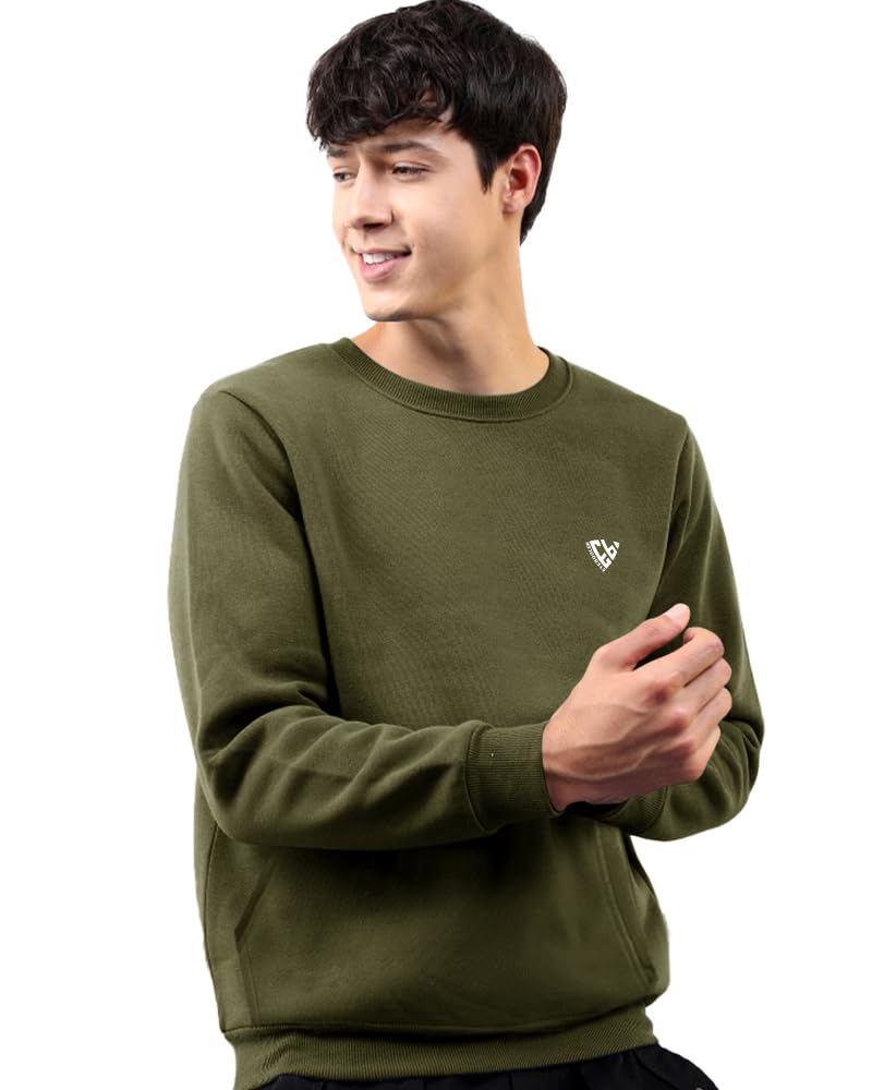 Eyebogler MenS Cotton Blend Round Neck Sweatshirt Olive Green