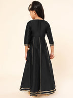 A.T.U.N. (ALL THINGS UBER NICE) Girls Woven Design Gota Jacket Anarkali Gown Black