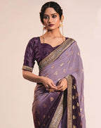 Satrani Womens Georgette Lace & Foil Printed Saree with Unstitched Blouse Piece
