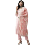 Anubhutee Women'S Cotton Pink Yoke Design Straight Kurta Suit Set With Palazzo And Dupatta