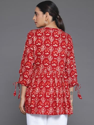 Libas WomenS Viscose Rayon Printed A-Line Kurtis (29625C Red