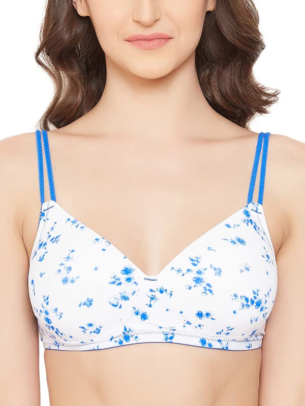 Clovia Womens Padded Non-Wired Floral Print Full Cup T-Shirt Bra (Br1552M18_White_32C)