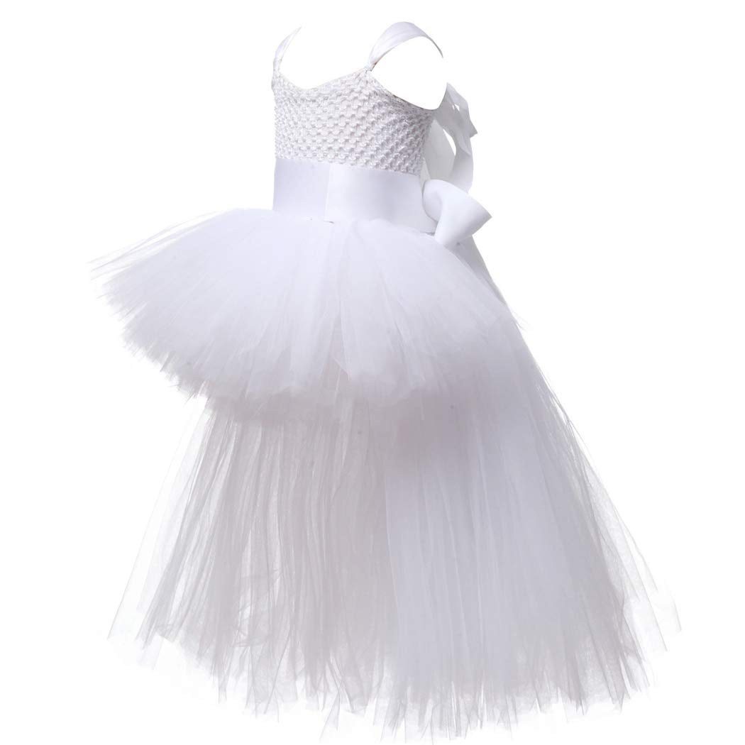 HJTT White Tutu Dress for Girls Wedding Party Tulle Princess Dresses Toddler Birthday Gift Kids Christmas Halloween Costume (Whi