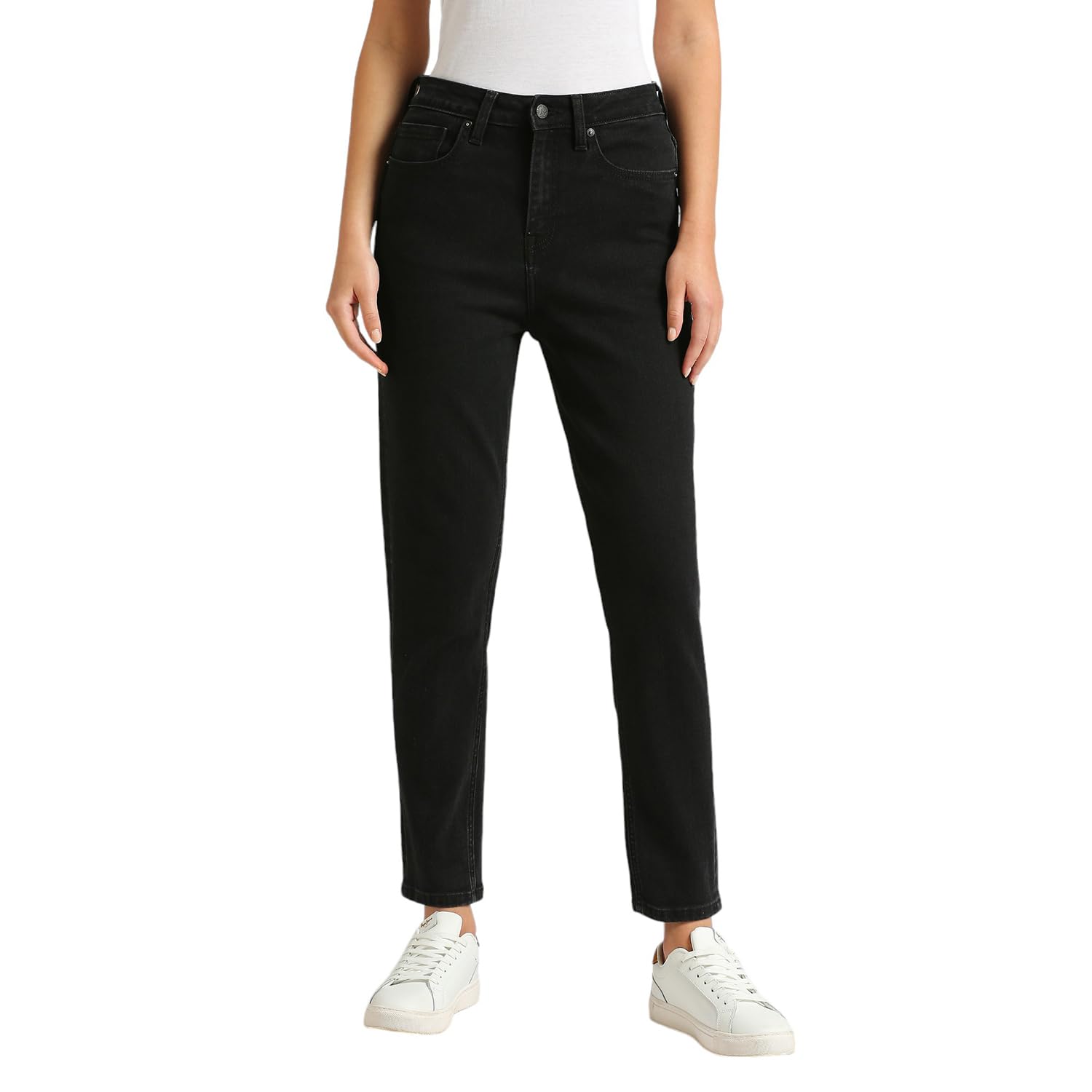 Mom Relaxed Fit Highwaist Tapered Leg Jeans Black