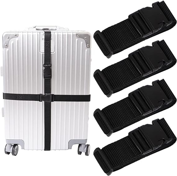 Icony 4 Piece Luggage Strap With Quick Release Buckle, Adjustable Suitcase Straps And Heavy Duty Strap Buckle Packing Straps Tra 1.5