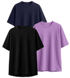 Veirdo Men's Cotton Oversized Fit Short Sleeve Solid Round Neck T-Shirt