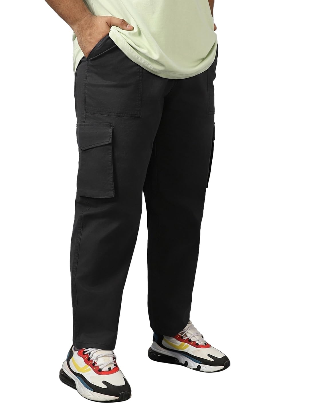 Bewakoof Mens Solid Oversized Fit Plus Size Trousers_609841_Grey_40