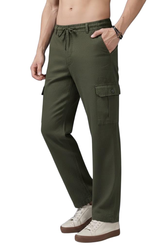MenS Olive Cargo Casual Trousers | MenS Regular Fit Straight Pants | Comfortable Stylish Cargo For Men | Soft Fabric For Everyda 34