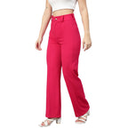 Kotty Womens High Rise Viscose Rayon Solid Trousers Rani Pink