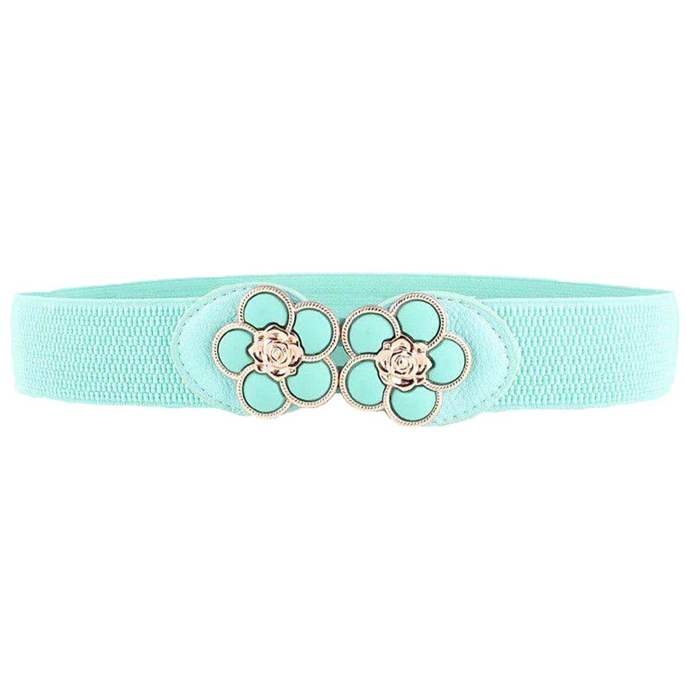 Syga WomenS Pu Leather Cinch Belt With Floral Double Rose Buckle Waist Belt, Stretchable Waistband For Dresses  Green 25-35