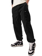 The Souled Store Solids: Dark Black Men and Boys Cotton Super Baggy Fit Cargo Joggers