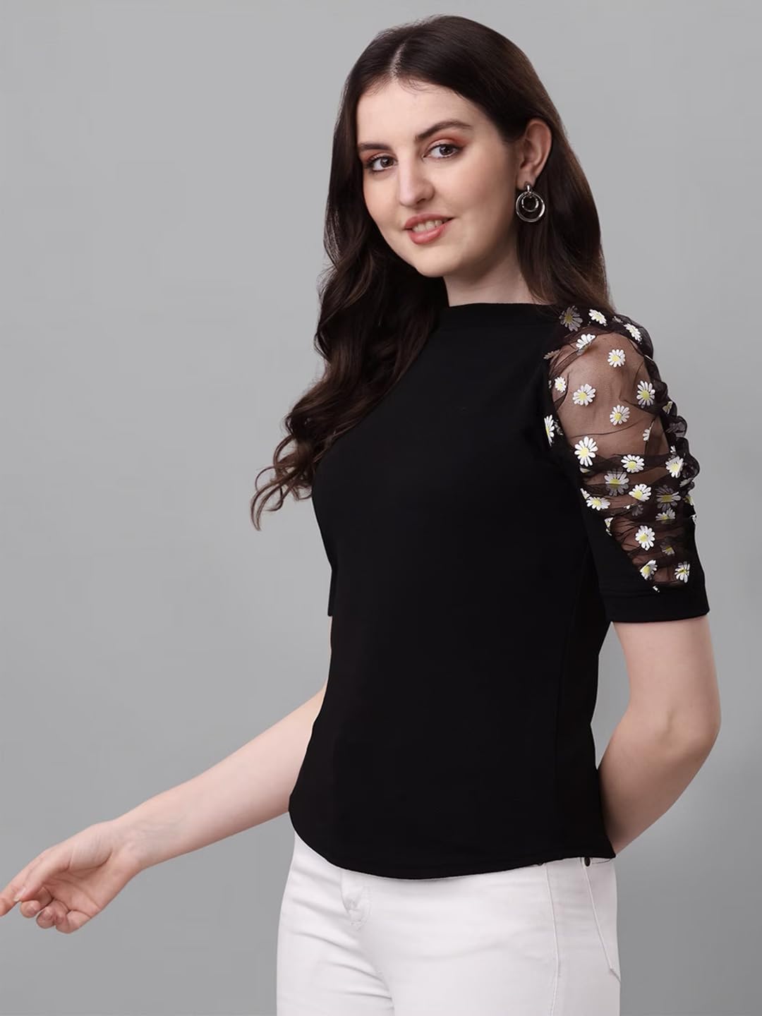 Noble Monk WomenS Solid Stretchable Top | Round Neck Half Sleeve | Regular Fit Top For Women
