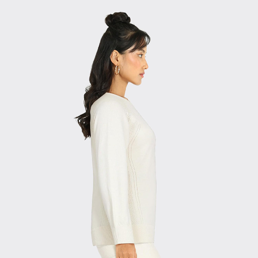 BlissClub at-Ease CottonKnit Top | 100% Cotton top| Breathable | Ventilation Panels | Full Sleeves | Pointelle top