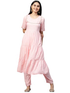 ANNI DESIGNER Women's Cotton Anarkali Kurta with Pant (KRUSHA Pink_S_Pink_Small)