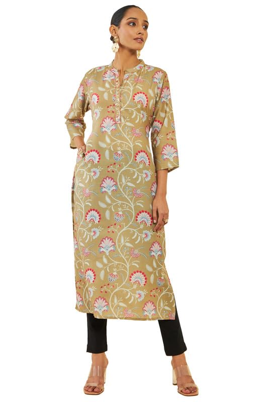 Soch Women Muslin Floral Print Straight Kurta with Beads Work