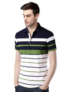 Eyebogler Mens Cotton Blend Casual Polo Neck Half Sleeve Regular Fit Striped Printed Tshirt,Men Best Tshirt, Polo Styles