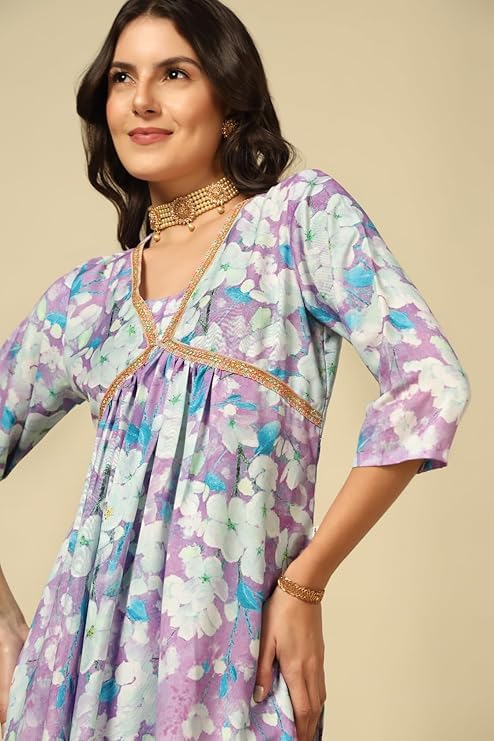 Leriya Fashion Cotton Blend Alia Cut Kurta Set For Women| Alia Cut Anarkali Set For Women | Embroidery Kurta Set For Women| Kurt