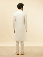 Manyavar Mens Warm White Blended Viscose Embroidered Kurta Pyjama Set