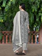 Pinkmint WomenS Hevy Cotton Blend Black Kurta Set L Stitched Printed Dupatta Set L Stylish Women Festival Dress (Pack Of 1)