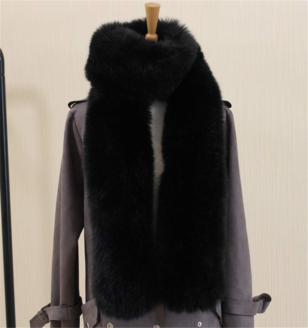 LDFWAY Long Men Women Faux Fur Collar Winter Warm Wrap Stole Scarf Shawl Shrug (Black)