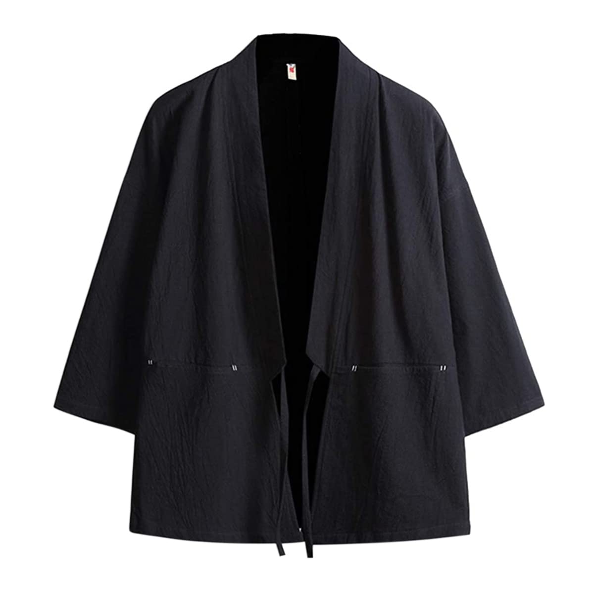 Haseil Men's Kimono Cardigan Japanese Jackets Casual Cotton 3/4 Sleeve Shirt Open Front Coat Lightweight Linen Yukata, Black, Ta