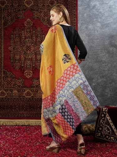 ANNI DESIGNER Womens Cotton Blend Embroidered Straight Kurta with Pant & Dupatta (Fronx Black-JL_3XL_Black_XXX-Large)