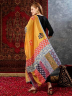 ANNI DESIGNER Womens Cotton Blend Embroidered Straight Kurta with Pant & Dupatta (Fronx Black-JL_M_Black_Medium)
