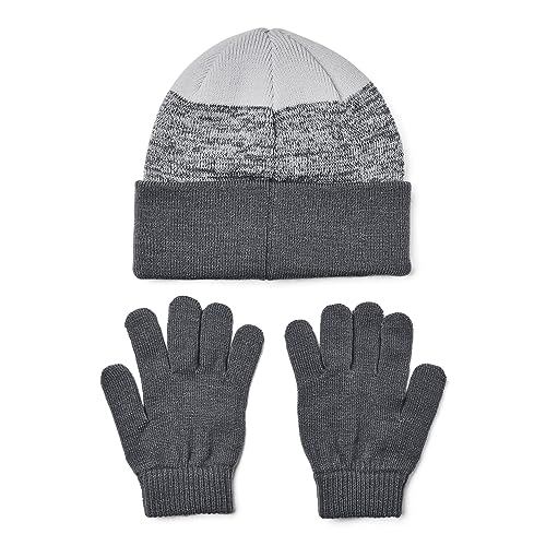 Under Armour Boys' Beanie & Glove Combo, (012) Pitch Gray/Halo Gray/Pitch Gray, One Size Fits Most