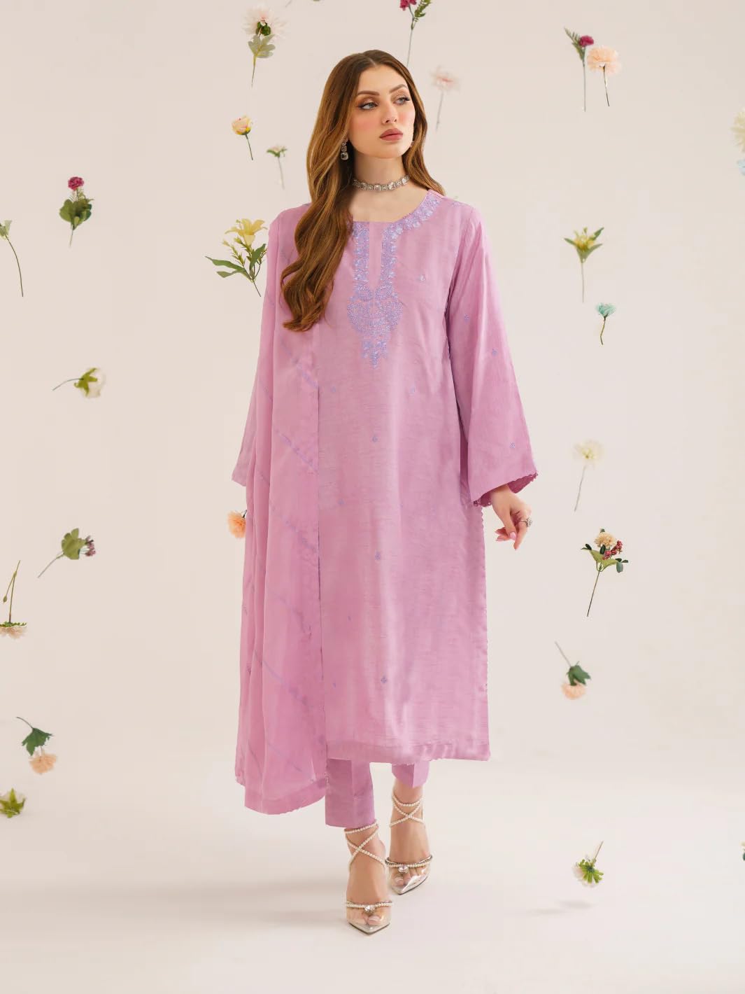 ANNI DESIGNER Women Rayon Blend Floral Embroidered Straight Pakistani Suits Kurta Set