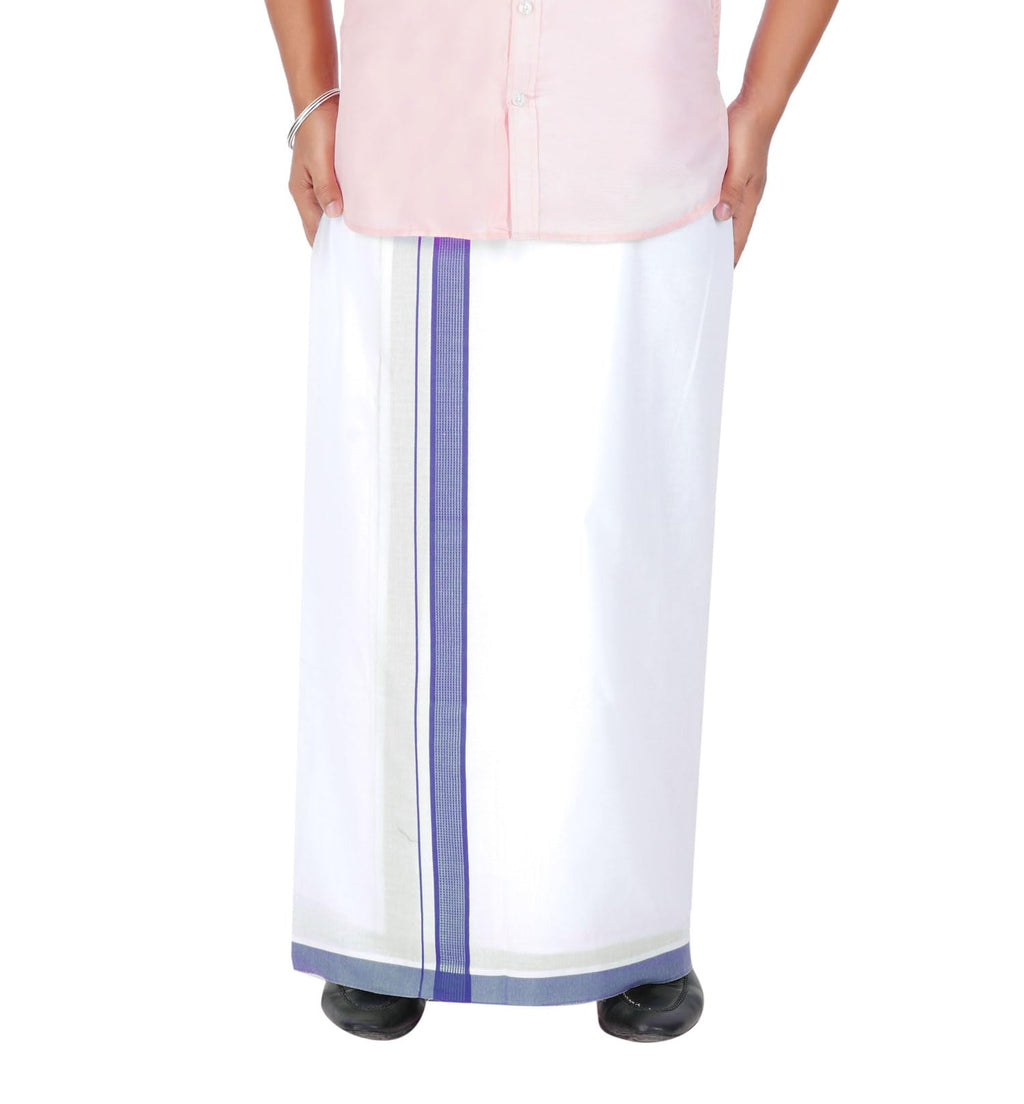 Prakasam Cotton MenS Double White Dhoti With Dobby Design Border (1.30 X 3.60 Meter)