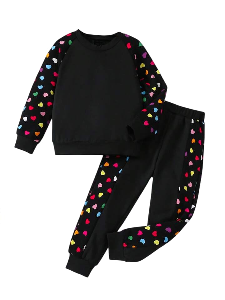 TAGAS Girls 2 Piece Outfits Heart Print Long Sleeve Crewneck |||| Two-Piece Set FOR GIRLS ||girls dress||(GTP-75)