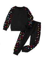 TAGAS Polyester Girls 2 Piece Outfits Heart Printed Long Sleeve Crewneck |||| Two-Piece Set FOR GIRLS ||GIRLS Dress||(GTP-75), 