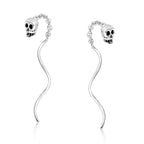 AeraVida Tiny Skull Chain Threader Spiral Halloween Sterling Silver Earrings, 0.11x0.15 inch