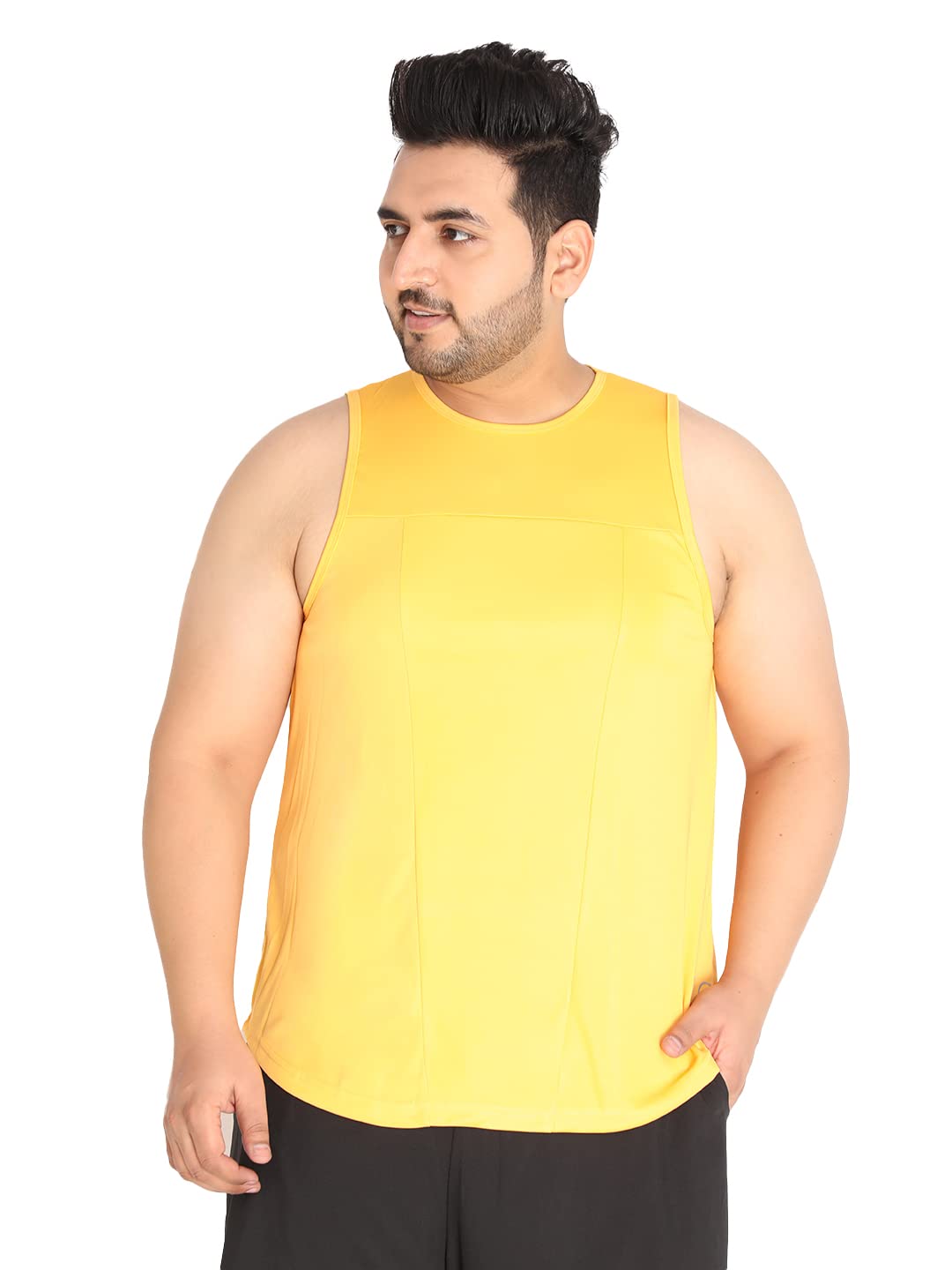 Chkokko Men Solid Gym Tank Tops Sleeveless Sports Vest Mustard 3Xl 3