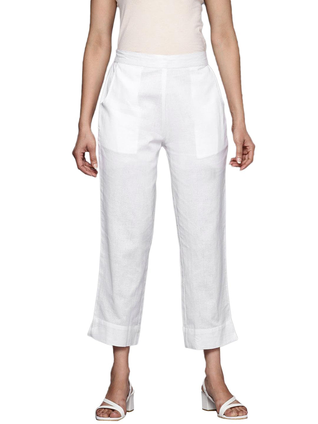 Libas Women Mid Rise Regular Casual Pants (Pl1401_White, Small)