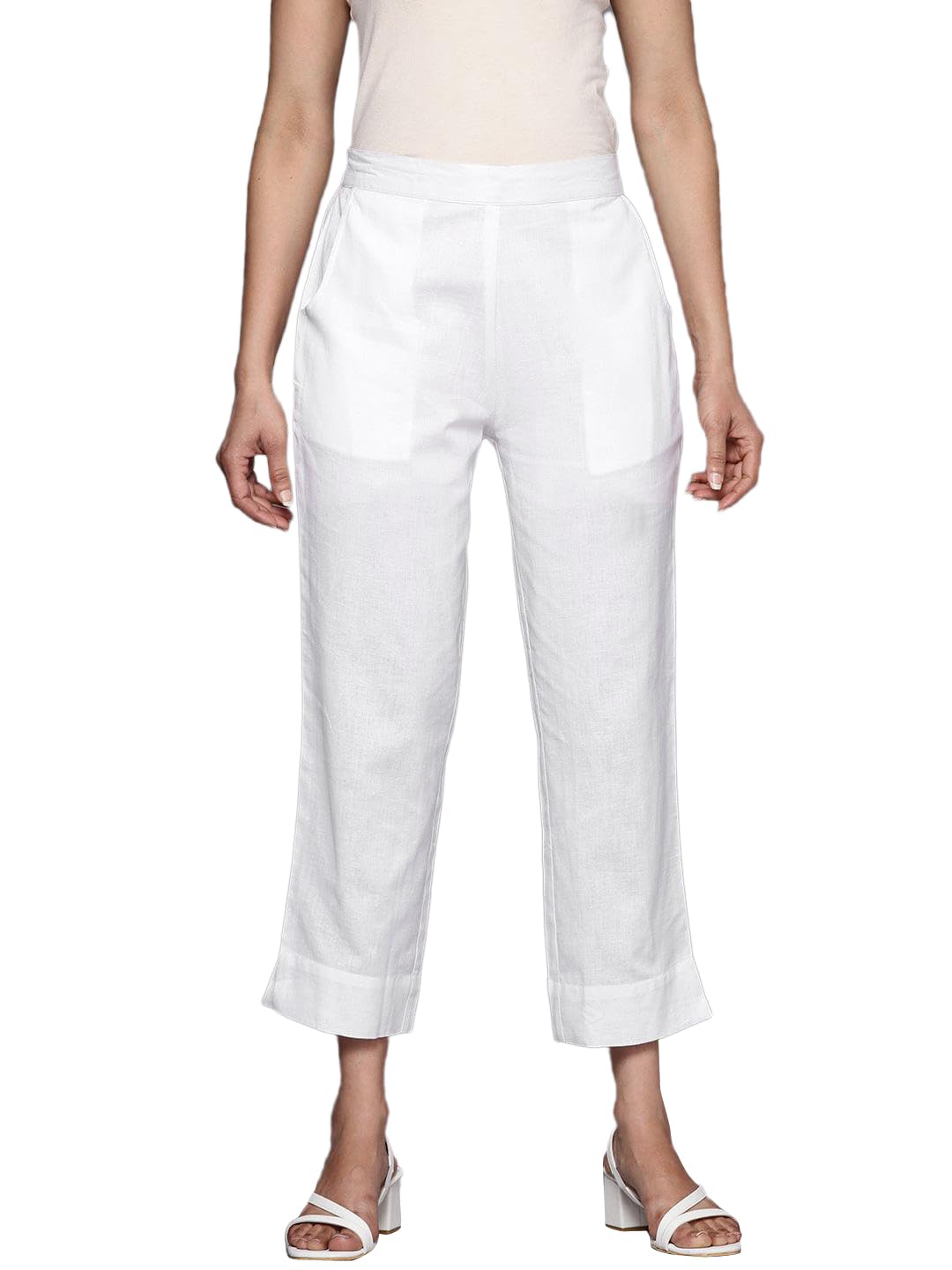 Libas Women Mid Rise Regular Casual Pants (Pl1401_White, Small)