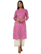 Soch Womens Fuchsia Cotton Blend Ethnic Motifs Kurta