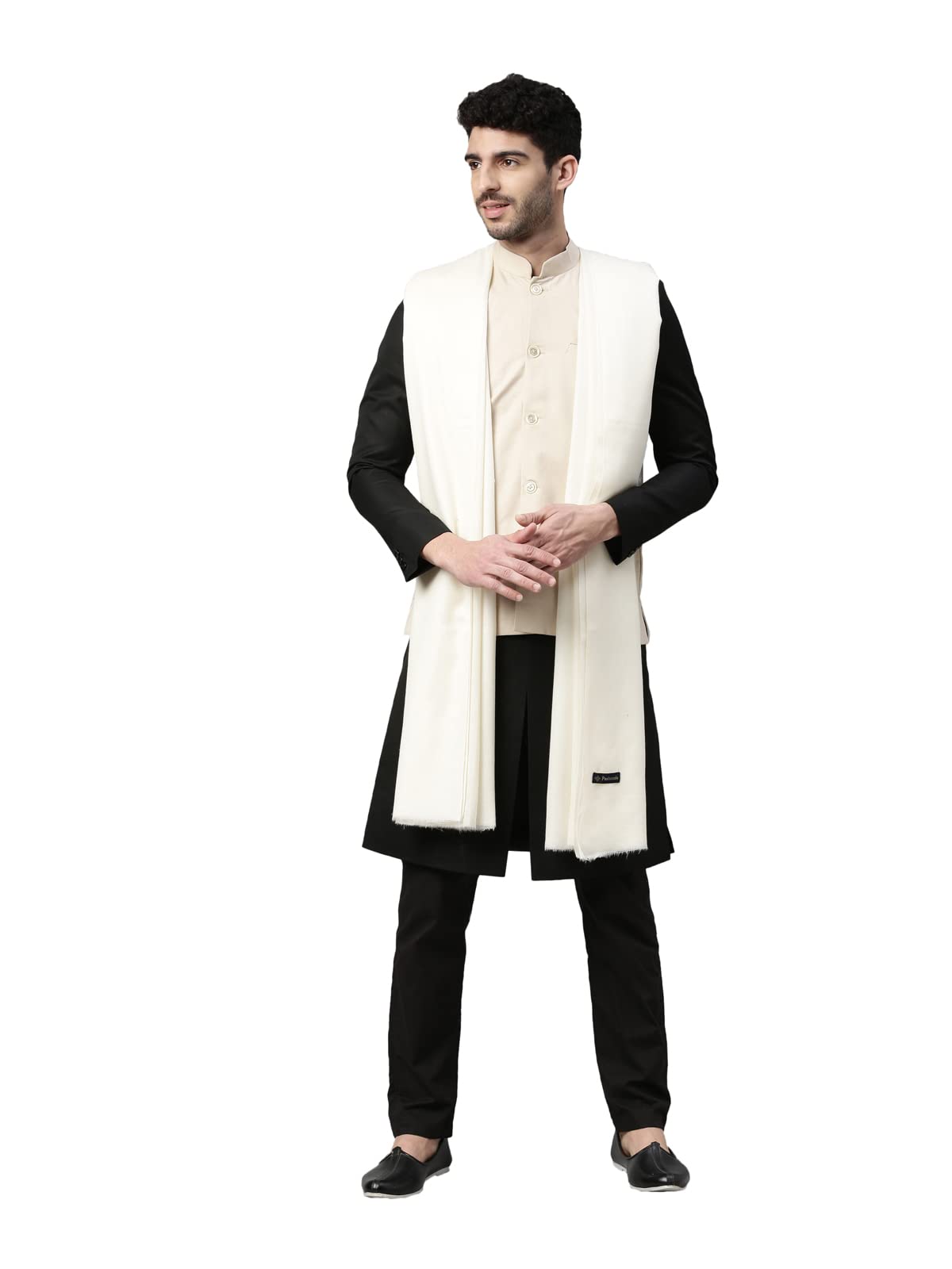 Pashmoda Men Naseem Solid Woollen Shawl (Size 132X278 Cm, Beige)